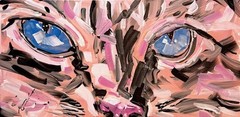 Maria Art PINK KITTY CAT 10×20 Canvas Abstract Expressionist Original Wall Decor