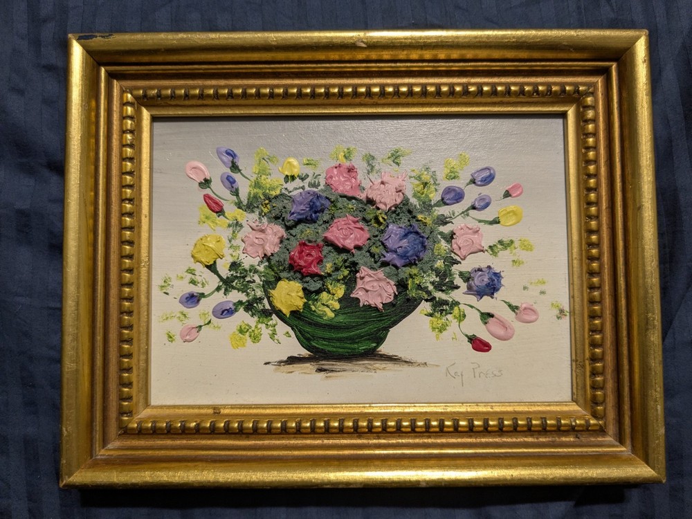 Kay Press Vase Of Flowers Oil On Board Painting – Impasto Signed/Framed