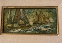 Vintage 1960’s Nautical Oil Painting Sail Boats Ocean Small Framed 8” X 12”