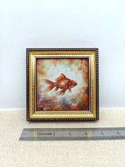 Goldfish Original Oil Painting 4×4 Framed Signed Gold Fish Animal Sea Wall Art