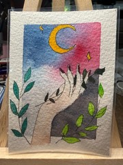 ACEO Original OOAK Signed (Not a Print) „Offering“ Moon and Hand Taro Art