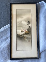 ANTIQUE Art Japanese Watercolor Painting Mt Fuji Original Artwork