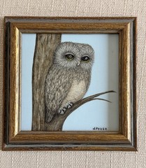 MCM Original Master Owl Painting Dorothy Pease Vintage Mid Century Art Framed