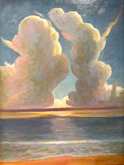 Beautiful Sky Clouds Calm Water oil painting Belgian Linen Framed Yasami 24″x 20