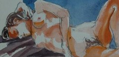 Beautiful Modernist Gouache & Pencil of A Reclining Nude Woman