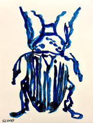 SLOOG Original Art Minimal Illustration Painting on Paper 9×12 Ink Blot Beetle
