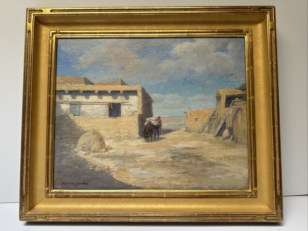 ANTIQUE HOPI PUEBLO PAINTING MATHIAS SANDOR NATIVE AMERICAN INDIAN LANDSCAPE OIL