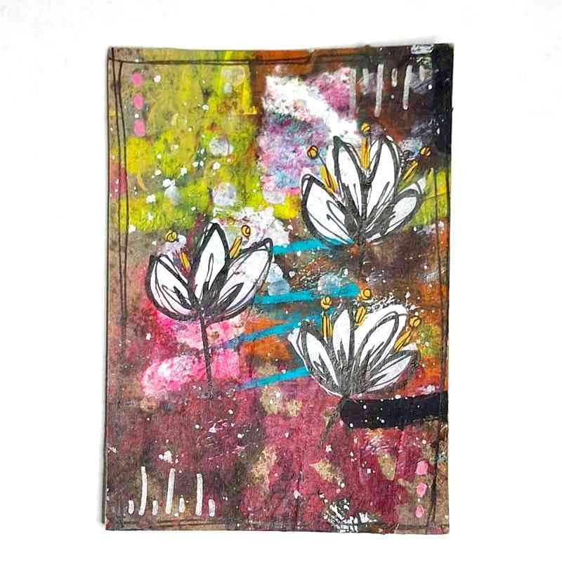 Graffitti Flower #1a – ACEO Mixed Media Floral Street Art Style Recycled Paper