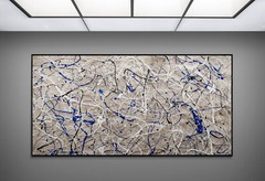 XXL Jackson Pollock Style Sand & Blue Abstract Art Textured Painting 78×39 in
