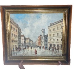 VTG. Oil Painting Wood Paris Street Scene French Impressionist Signed 14.5×12.5”