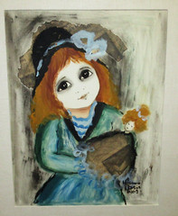 ROGER ETIENNE GIRL WITH DOLL ORIGINAL WATERCOLOR ON PAPER PAINTING PARIS 1962