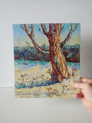 Winter Impasto Painting Original Art Impression Oil Painting 11 x 9.8 in