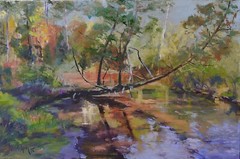 „Cedar over Manistee River“ Jeffrey Randolph Bond – 12×18 oil on canvas panel