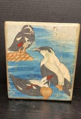 Vintage Painted Wood Panel Board Sea Birds Rustic Farmhouse Coastal 9×10″