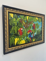 Sal Salinero Florida Artist Scarlet Plumage and Schefflera Blooms 36×26 Giclee