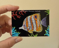 ACEO Original Dot Painting Whimsical Copperband Butterfly Fish by Cheryl Andrade