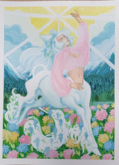 Fantasy Unicorn Painting with Flowers, Gouache, 6 in by 8 in, VerdantSparrow
