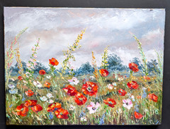 ORIGINAL Painting OIL impasto „WildFlowers Red, White“ 12″x16″ by Olga Diduh