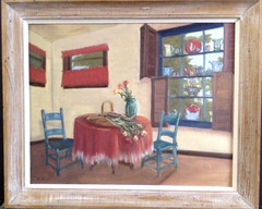 Oil Painting on Canvas American Domestic Genre Homef „Cozy Corner“ Framed