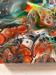 Original 8″x8″ Abstract Acrylic Fluid Art Pour Painting very colorful
