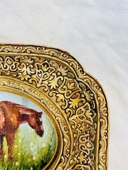 Tiny Horse Oil Painting: Ornate Framed Country Wall Art