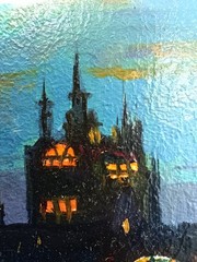 Full Moon Original Oil Painting 4×6 Framed Signed Gothic Castle Night River Art