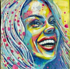 ORIGINAL Portrait Woman Colorful Acrylic Oil Chalk Art Painting