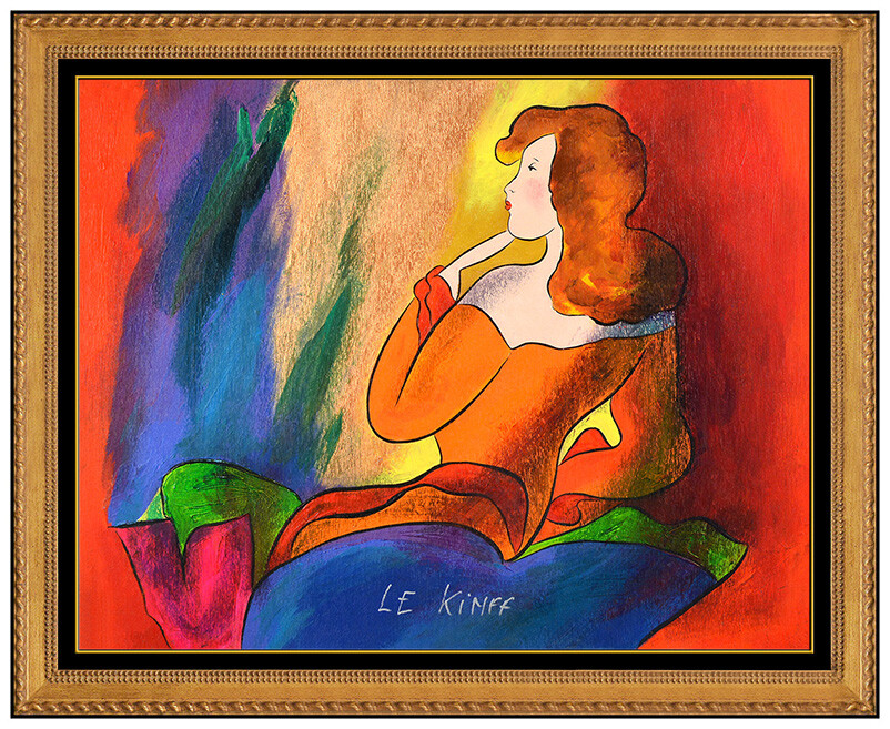 Linda Le Kinff Original Female Portrait Painting On Board Signed Framed Artwork