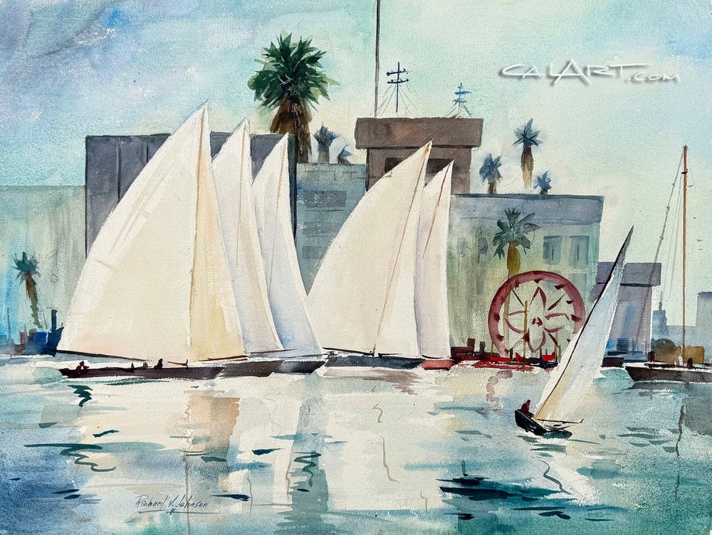 1950s BALBOA SAILBOATS – Newport CaLiFoRnia Regionalist Scene Painting LISTED
