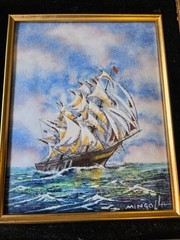 Vtg Dom Mingolla Enamel On Copper Clipper Ship ~ Framed.