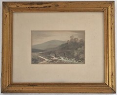 Antique English Landscape Print The Dart at Two Bridges Romantic School 1910s