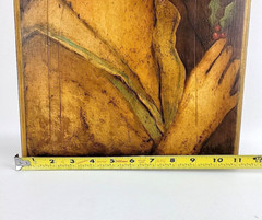 Vtg Painting Wood Plaque Girl With Christmas Holly 1970’s Realism OOAK