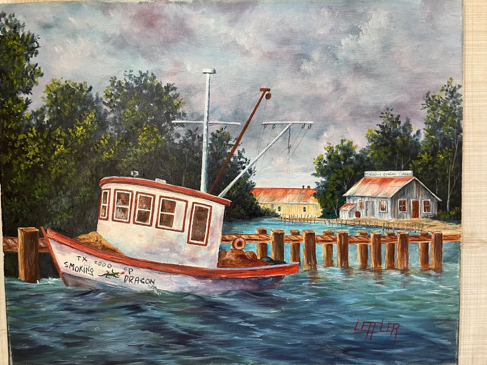 16 x 20 Original Acrylic on Canvas….“Smokin‘ Dragon Fishing Boat“