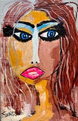 SHIPS FREE BEAUTIFUL PORTRAIT LADY upcycled PAINTING original SWARTZMILLER ART