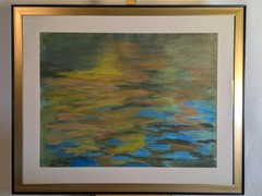 1972 Modernist oil on paper landscape reflection modernist tonalism New England