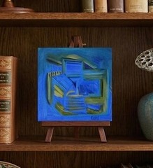 Original acrylic painting on 8×8 board: GEOMETRIC ABSTRACT (stand not included)