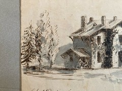 Old Watercolor Ink Painting On Saint Sulpice Paper XIX Century Landscape