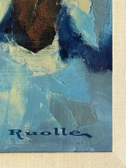 LUCIEN RUOLLE VINTAGE FRENCH MODERN ABSTRACT OIL PAINTING MUSCIAN DANCER 1968