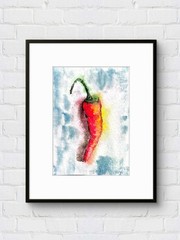 Original Chili Pepper Painting 5×7 Watercolor Red Green Signed