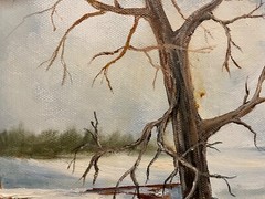 16 x 20 Original Oil Painting on Canvas…….“Winter Barn with Silo“