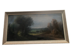 Antique pastel painting of homestead forest hills in antique frame signed Elkay