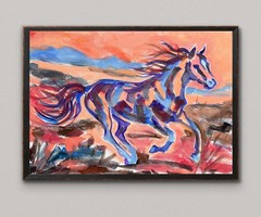 Original Bold 11×14 Impressionist Horse Painting Acrylic Canvas Signed Decor