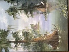 Miriam Ragan Original Oil Painting Louisiana Bayou 1991 Framed Canvas VTG WOW!