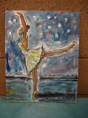 ONE BALLERINA 8×10 oil painting woman ballet dance WOOD original signed Crowell