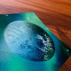 Azure Serenity- Handcrafted Spray Painted Planet Art on Paper