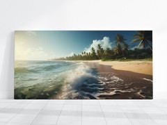 Beach Sunset Picture HD Photograph, Ocean Seascape Beautiful Palm Trees Wall Art