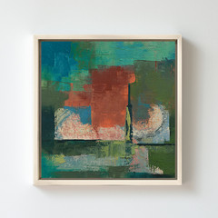 Chromatic Ignition, Framed Abstract Oil Painting: Teal , Green & Orange Wall Art