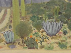 Vintage charming Southwest desert painting in a slightly primitive naive style