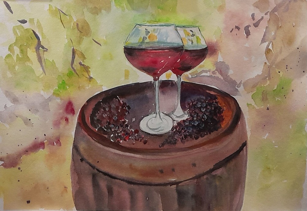 Arisa Strazds – „In the vineyard“ – paper/watercolor, 29×42 cm