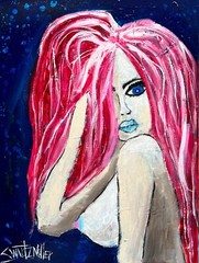 UNIQUE MIXED MEDIA Painting of SEXY FEMALE UPCYCLED SWARTZMILLER DNA SIGNED ART